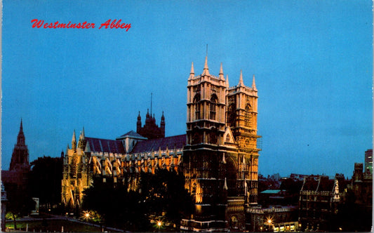 Vintage Postcard Westminster Abbey Floodlit London England United Kingdom