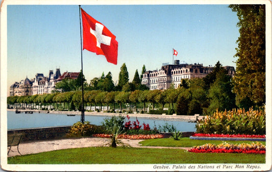 Vintage Postcard Mon Repos Park Palace Of Nations Geneva Switzerland Unposted