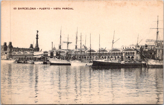 Vintage Postcard Partial View Of The Port Barcelona Spain Unposted