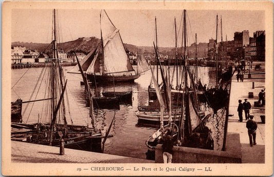 Vintage Postcard The Port and Quai Caligny Cherbourg France Unposted