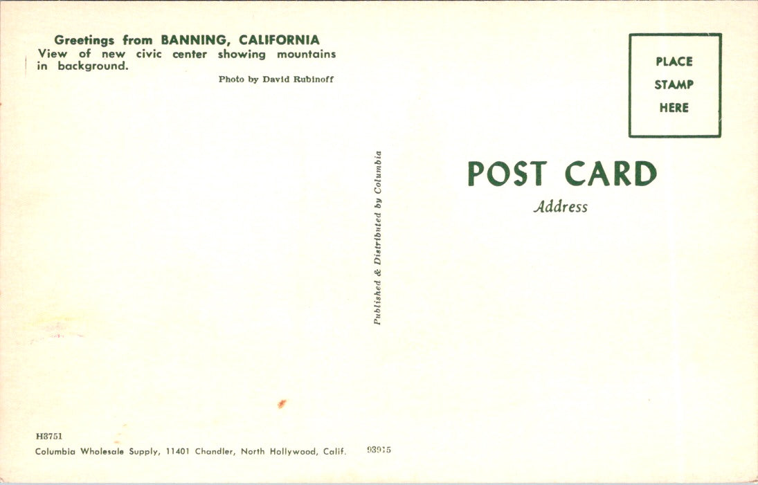 Vintage Postcard Greetings From Banning California United States Unposted