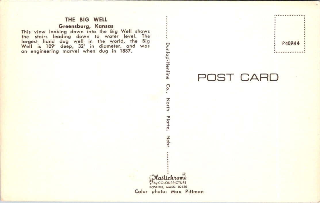 Vintage Postcard The Big Well Greensburg Kansas United States Unposted