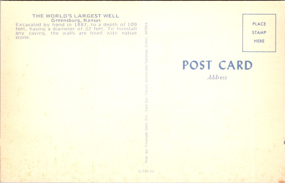 Vintage Postcard World's Largest Well Greensburg Kansas United States Unposted