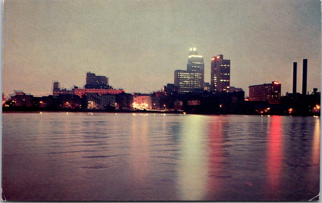 Vintage Postcard Night View Of Toledo From Across The Maumee River Ohio Unposted