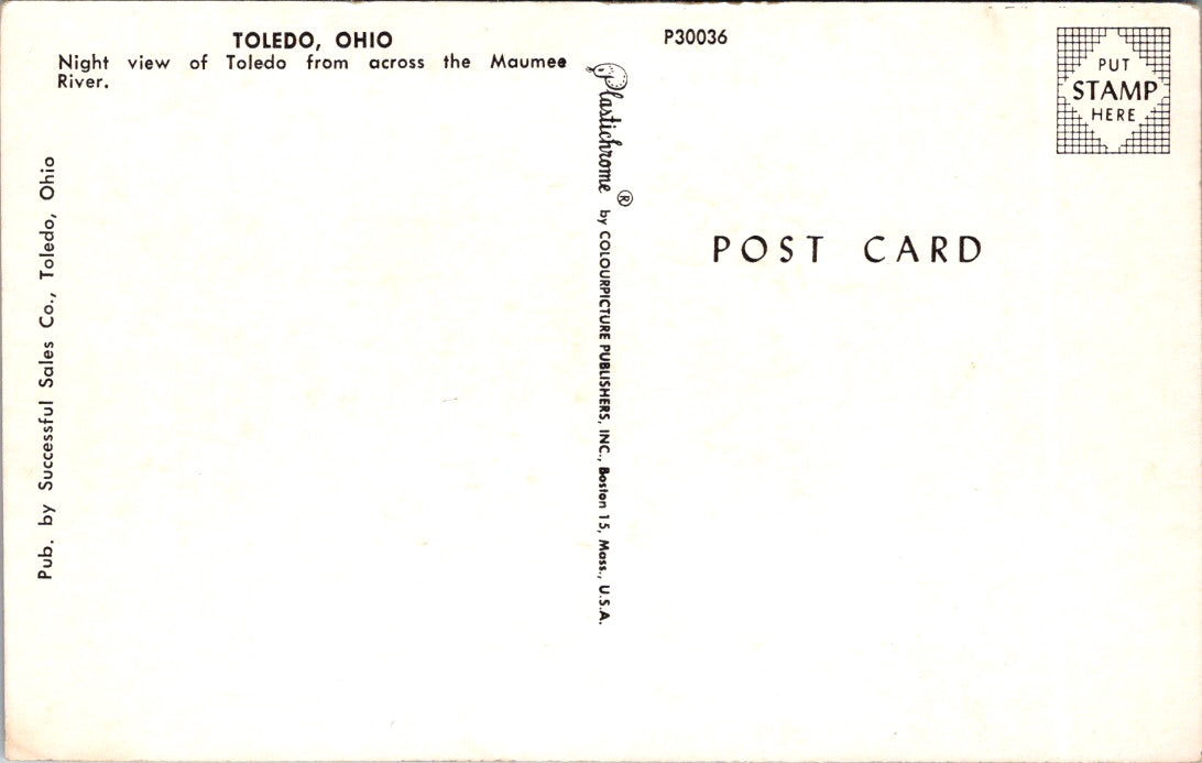 Vintage Postcard Night View Of Toledo From Across The Maumee River Ohio Unposted