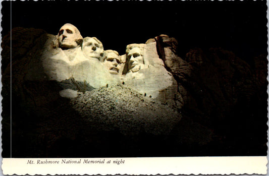 Vintage Postcard Mount Rushmore National Memorial At Night South Dakota Unposted