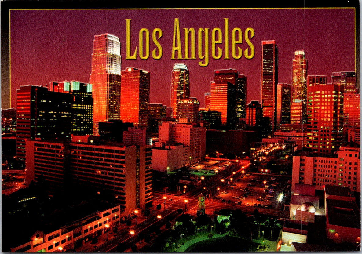 Vintage Postcard Dusk View Of The Largest City In West Los Angeles California