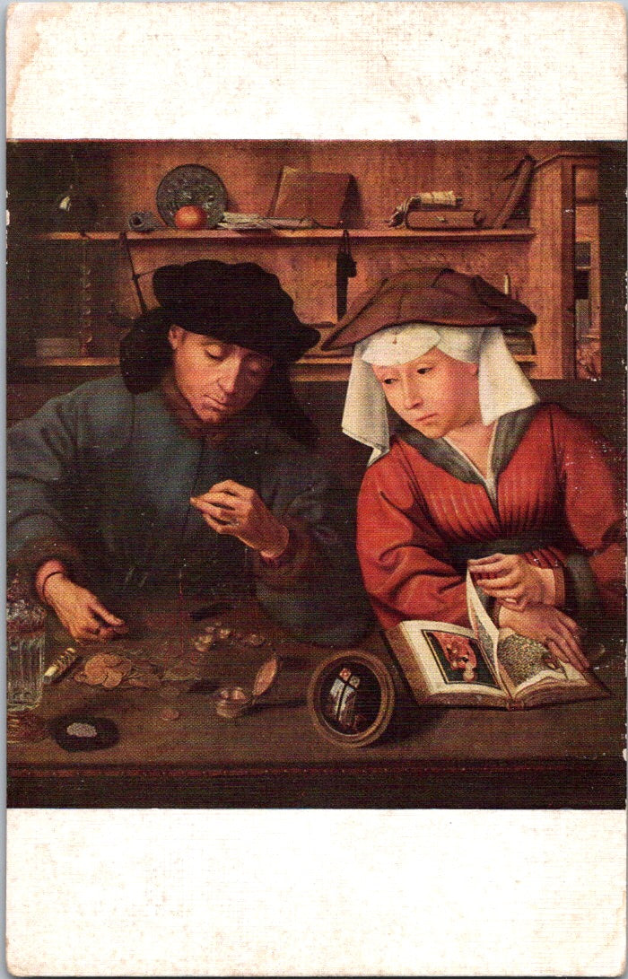 Vintage Postcard The Banker And His Wife Painting By Quentin Matsys Paris France