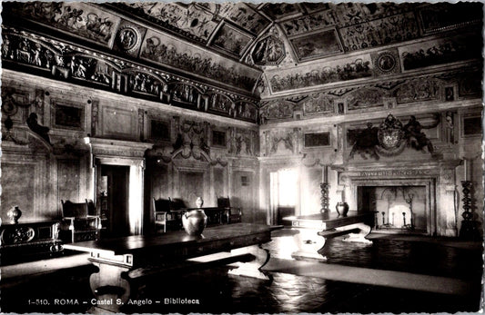 Vintage Postcard The Library Castel Sant'Angelo Rome Italy Unposted