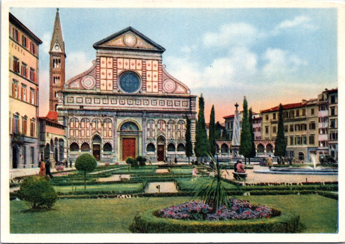 Vintage Postcard Saint Maria Novella Square And Church Florence Italy Unposted