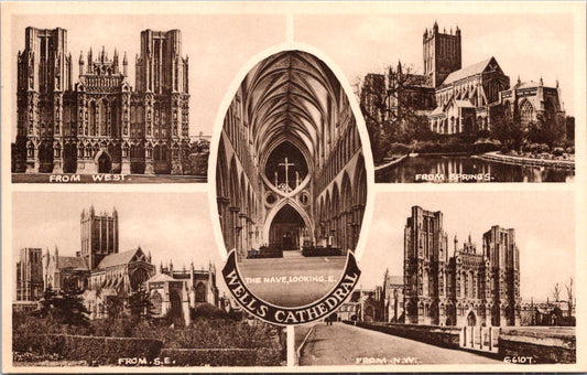 Vintage Postcard Wells Cathedral The Nave Looking East England United Kingdom