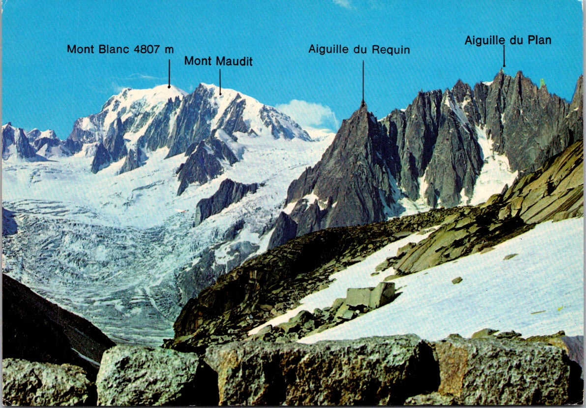 Vintage Postcard Mont Black Aiguille Du Requin Mont Maudit Aiguille Du Plan