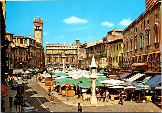 Vintage Postcard The Vegetable MarketPiazza delle Erbe Verona Italy Unposted