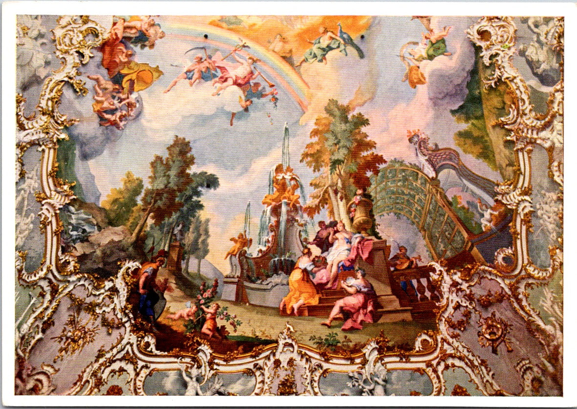 Vintage Postcard Nymphenburg Palace Fresco Ceiling By Zimmerman Munich Germany