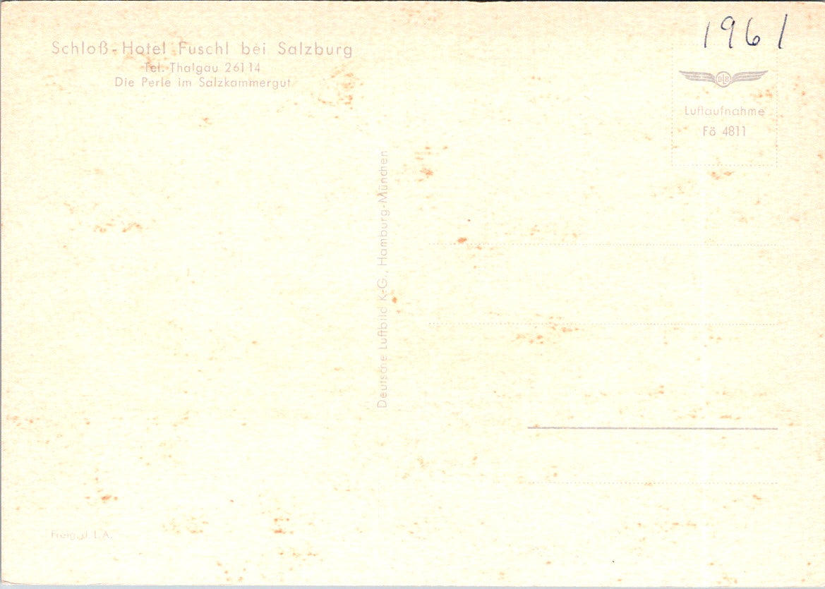 Vintage Postcard The Schlob Hotel Fuschl Salzburg Austria Unposted