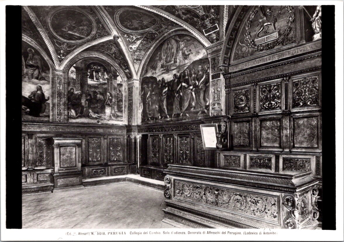 Vintage Postcard Hearing Room Collegio del Cambio Perugia Italy Unposted