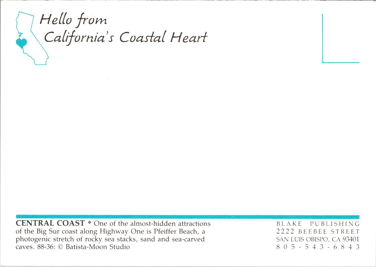 Vintage Postcard Hello From California's Coastal Heart United States Unposted