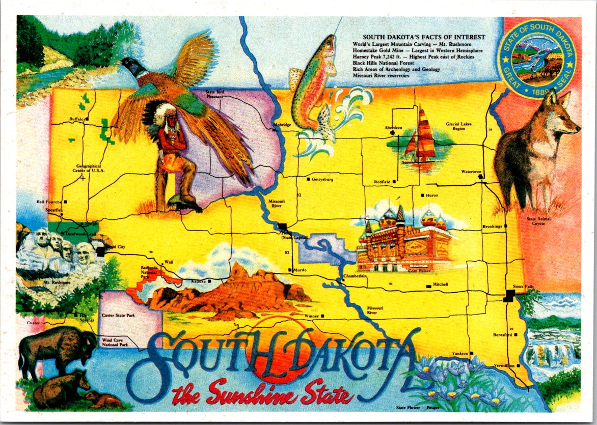 Vintage Postcard The Sunshine State South Dakota United States Unposted