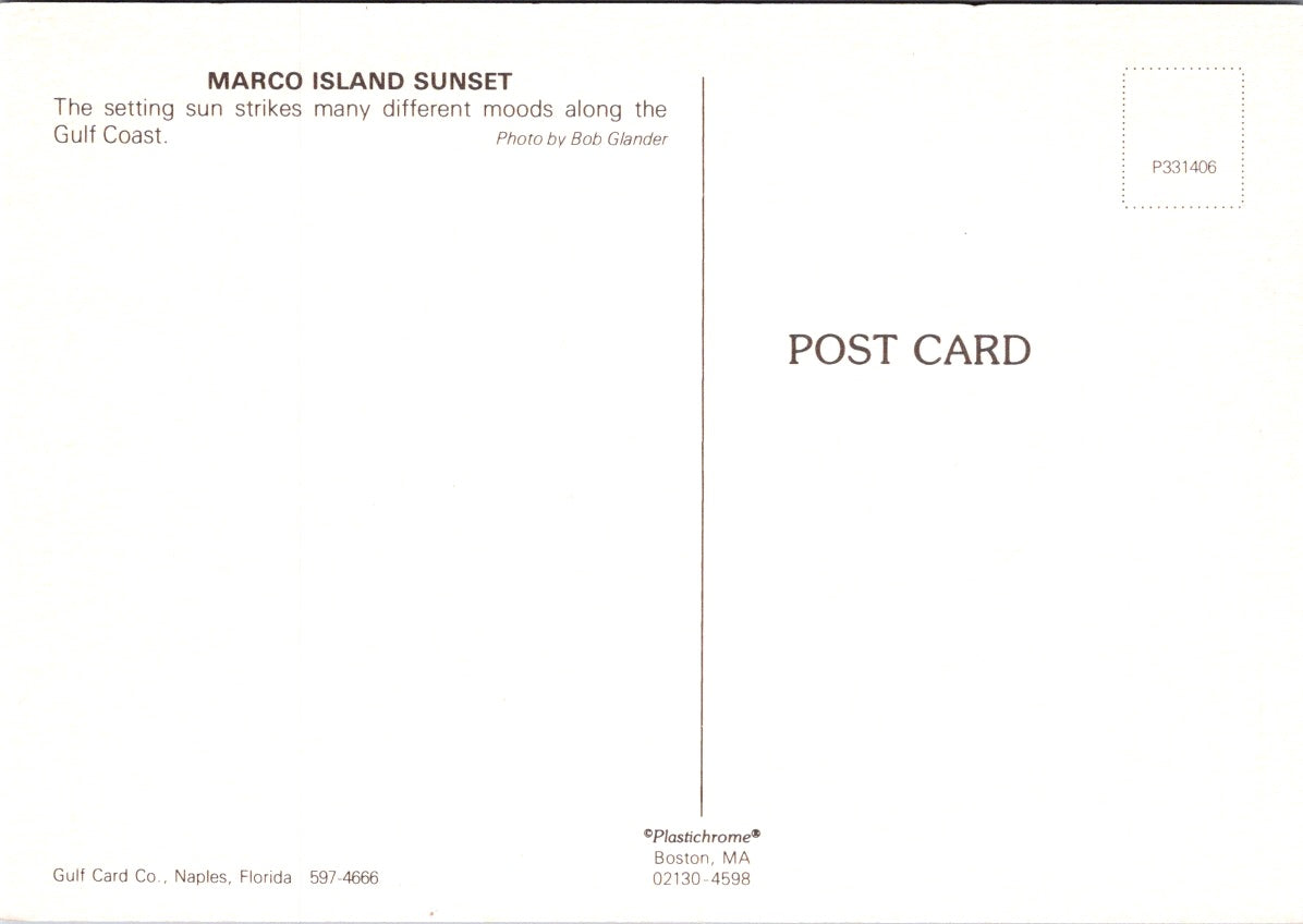 Vintage Postcard The Marco Island Sunset Florida United States Unposted