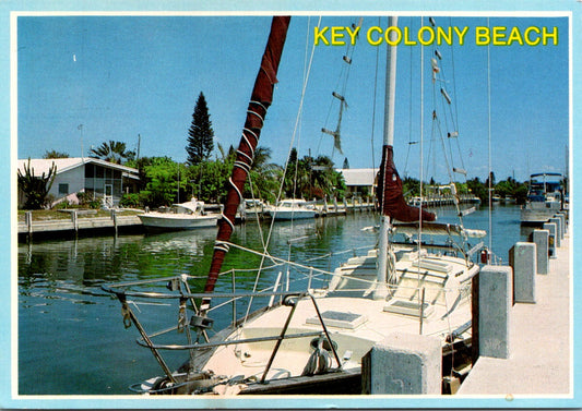 Vintage Postcard Typical Canal Scene Key Colony Beach Florida Keys Unposted