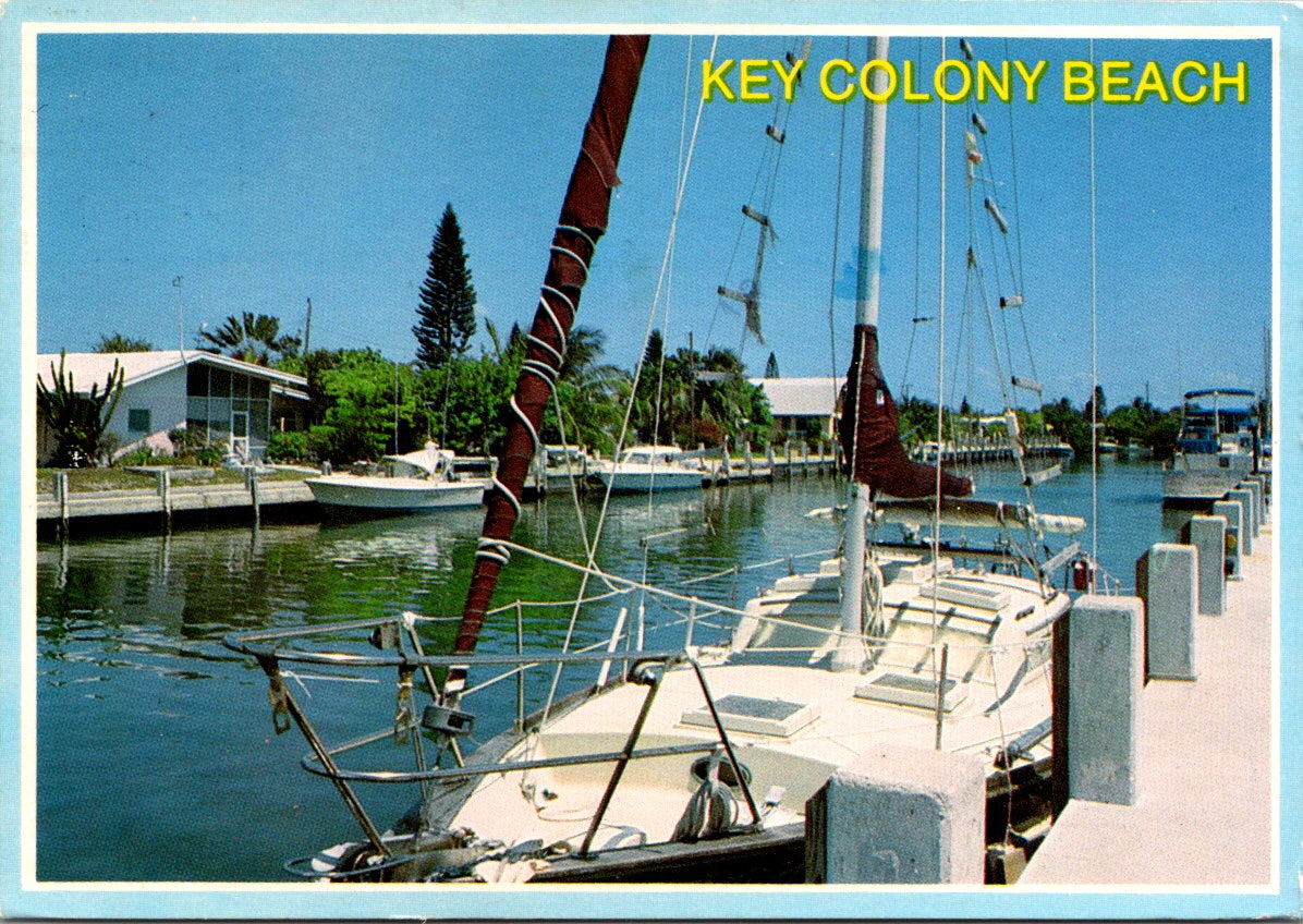 Vintage Postcard Canal Scene Key Colony Beach Florida United States Unposted