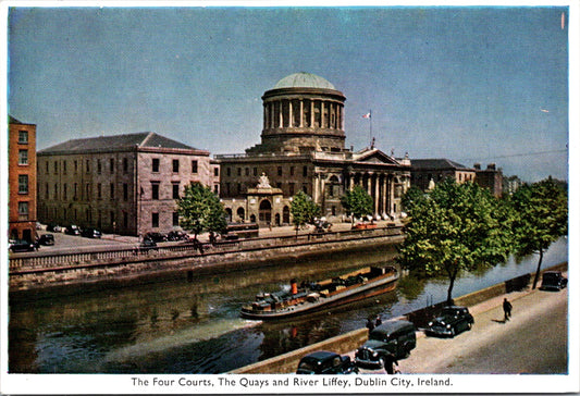 Vintage Postcard The Four Courts The Quays River Liffey Dublin City Ireland