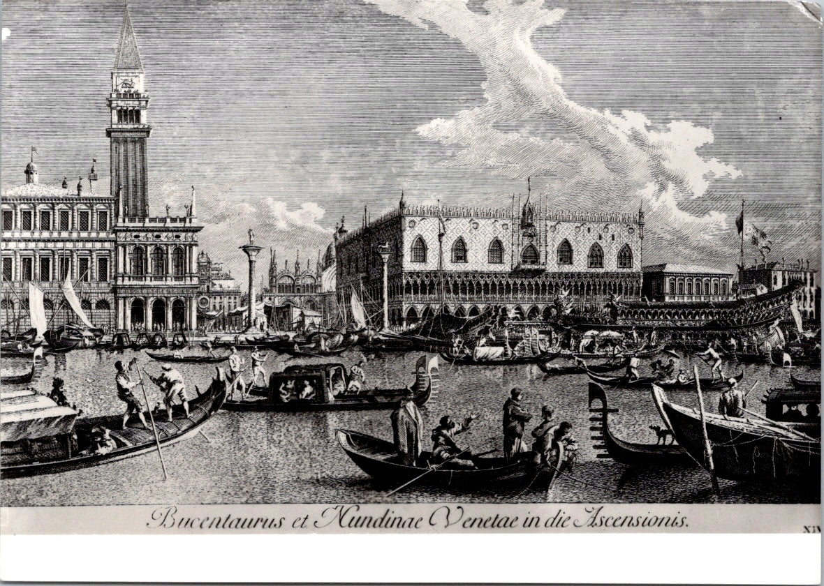 Vintage Postcard Society Market In Venice On Ascension San Marco Library Venice