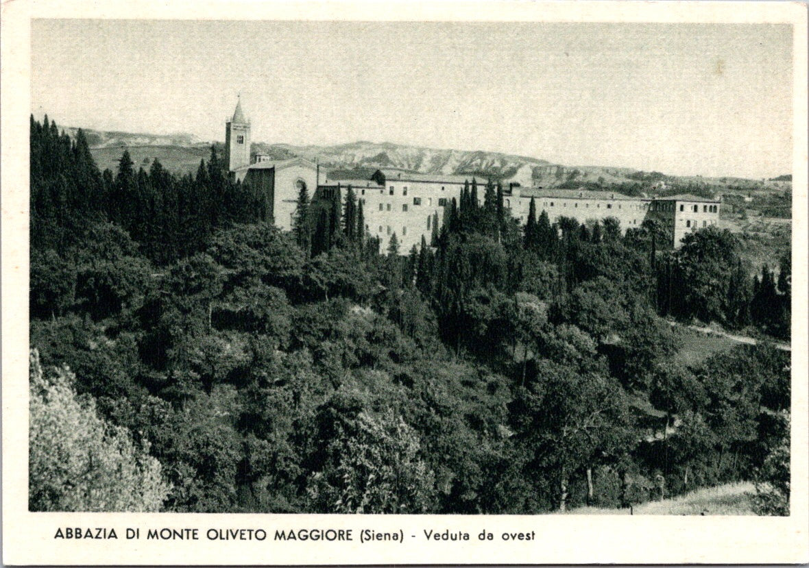 Vintage Postcard West View Of The Abbazia di Monte Oliveto Maggiore Siena Italy