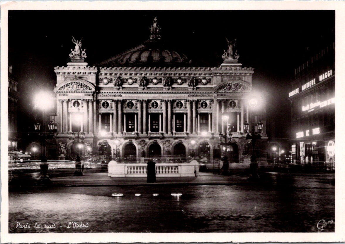 Vintage Postcard The Opera Paris By Night France Unposted