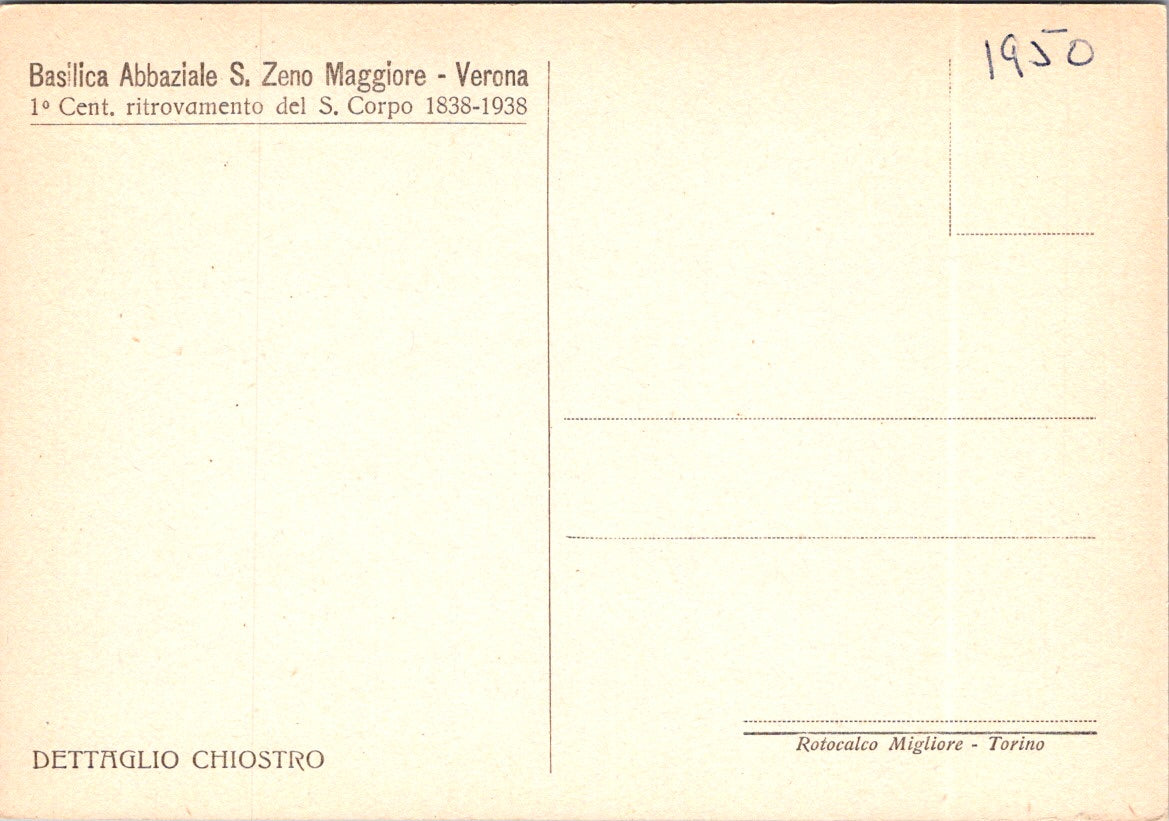 Vintage Postcard Cloister Details Of The Basilica di San Zeno Maggiore Unposted