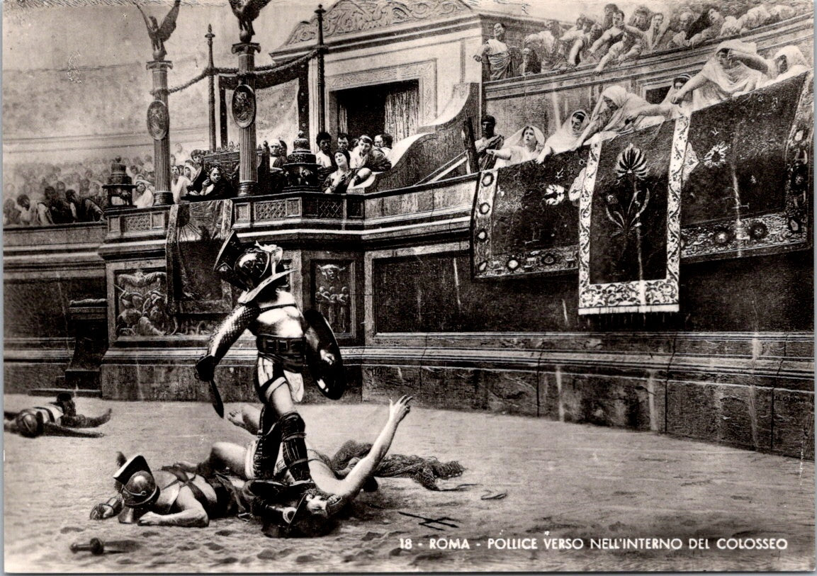 Vintage Postcard Thumbs Down Interior Of Colloseum Gladiator Fight Rome Italy