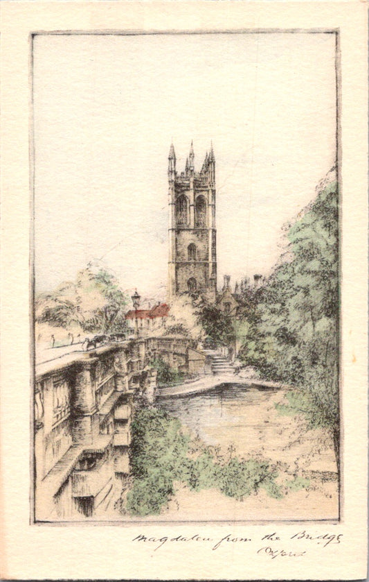 Vintage Postcard Magdalen Tower From The Bridge Oxford England United Kingdom