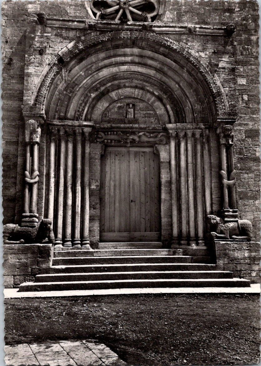 Vintage Postcard San Quirico d'Orcia The Collegiate Main Door Italy Unposted