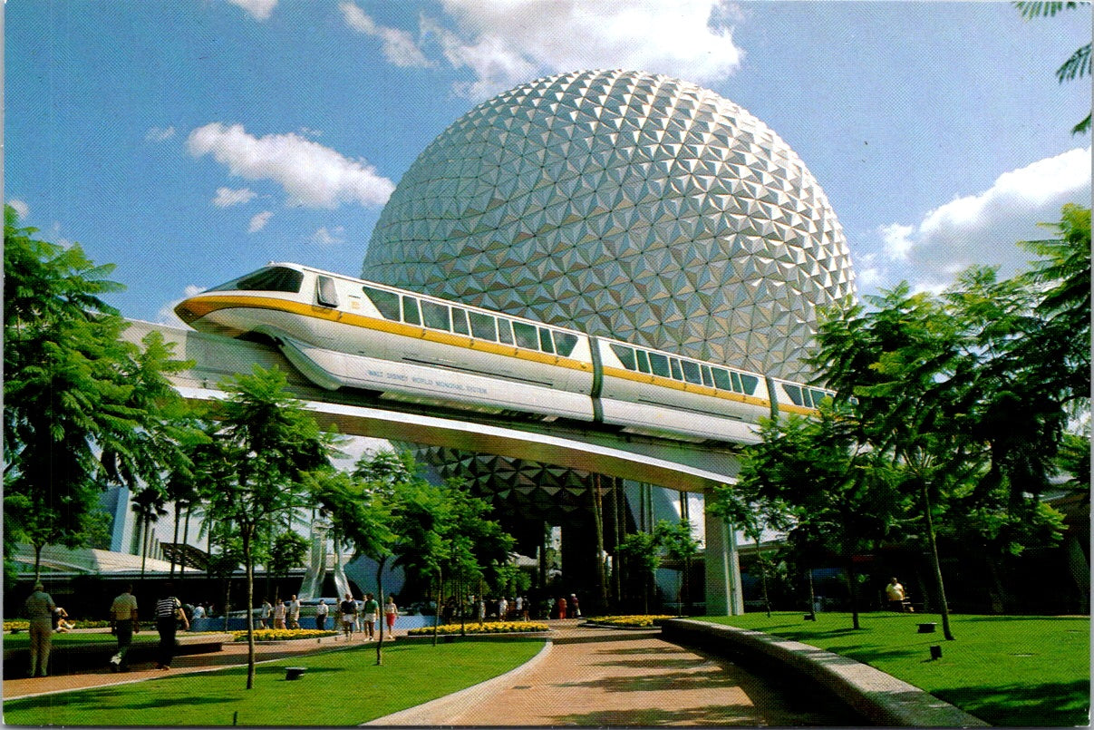 Vintage Postcard Future World Sleek Monorail Spaceship Earth Time Machine