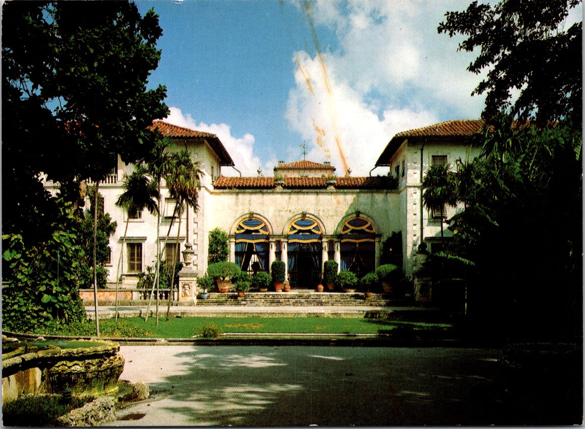 Vintage Postcard View Of Villa From Entrance Eniscaya Museum And Gardens Florida