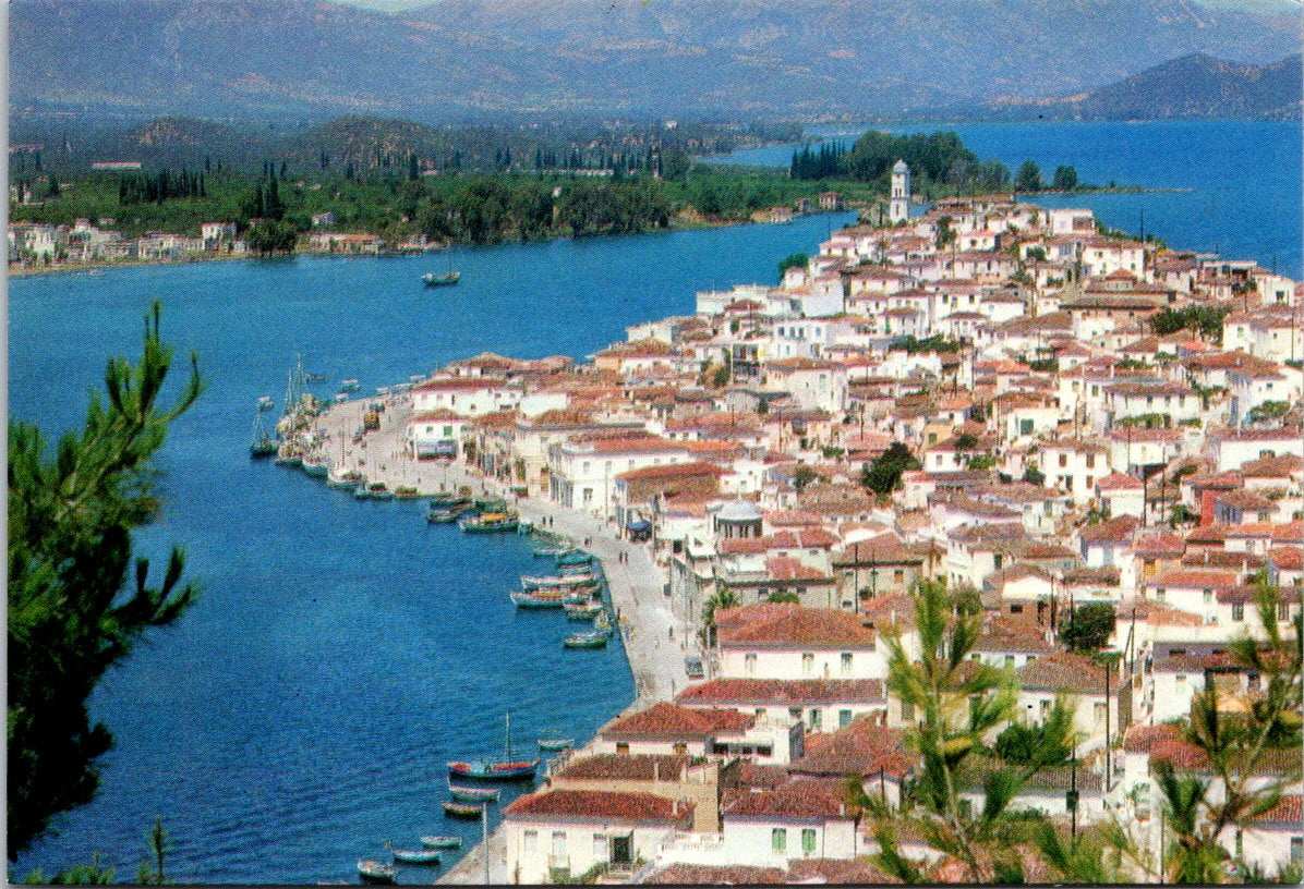 Vintage Postcard Partial View Of Poros Island Greece Unposted