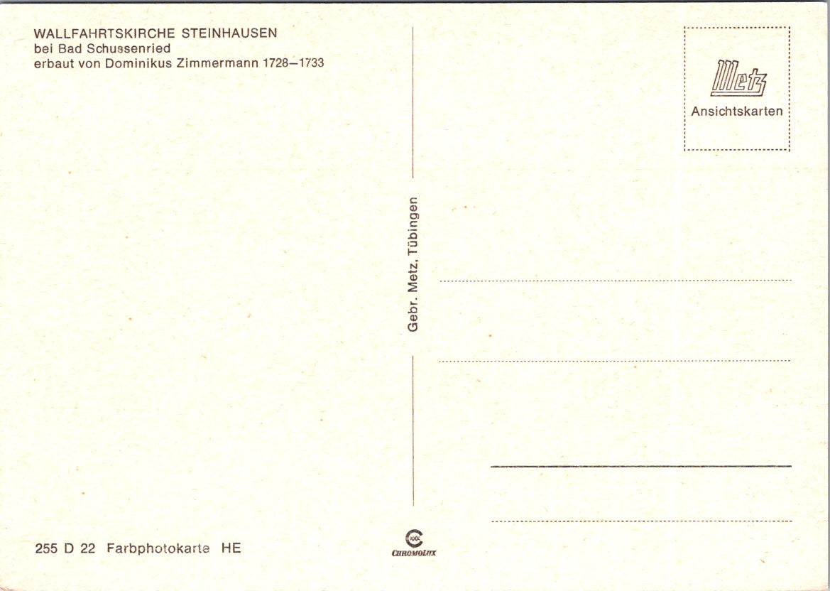 Vintage Postcard The Pilgrimage Church Steinhausen Bad Schussenried Germany