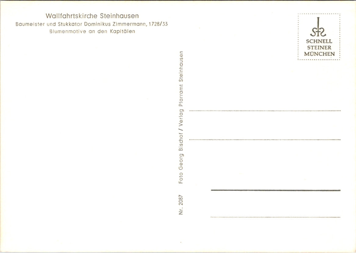 Vintage Postcard Floral Motifs The Pilgrimage Church Steinhausen Germany