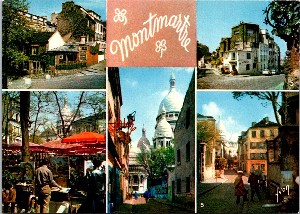 Vintage Postcard Place du Tertre Norvins Street Old House Montmartre France