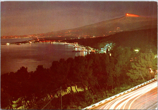 Vintage Postcard Night Panorama Eruption 1979 Taormina Italy Unposted