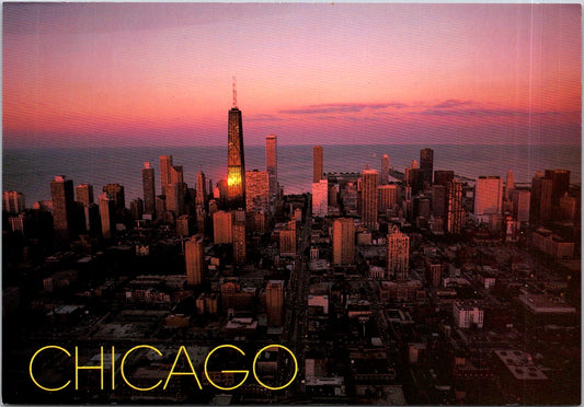 Vintage Postcard Hancock Aerial View At Night Chicago Illinois United States