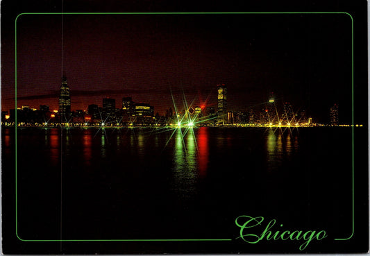 Vintage Postcard The Chicago Night Skyline Illinois United States Unposted